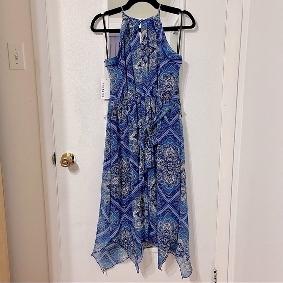 ENFOCUS Studio Blue Floral Paisley Print Midi/Maxi Halter Summer Dress Size 6 - Picture 3 of 10